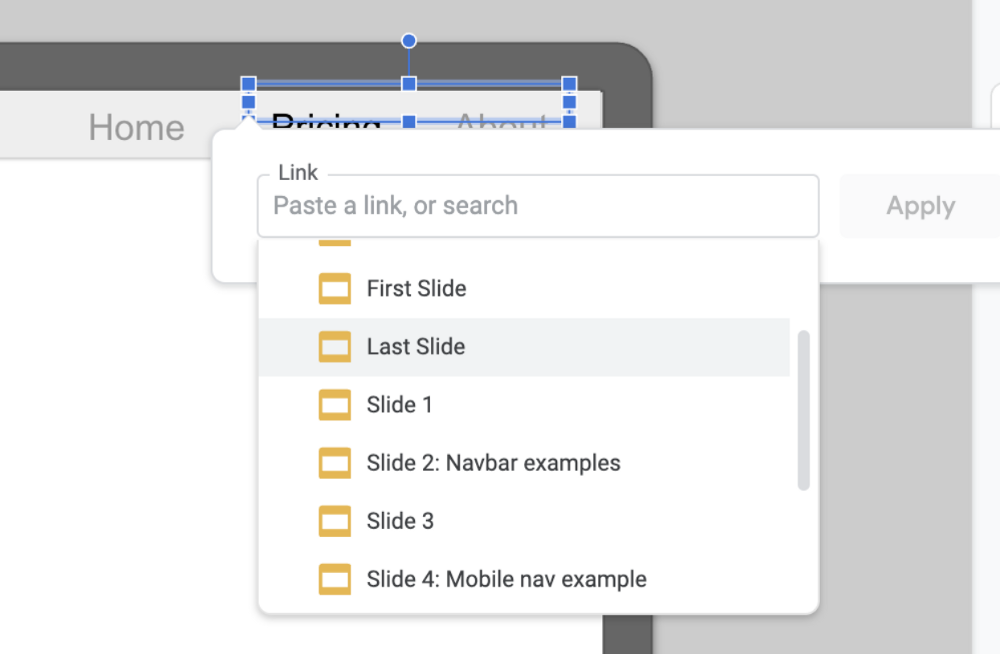 Linking slides in Google Slides to make clickable prototype