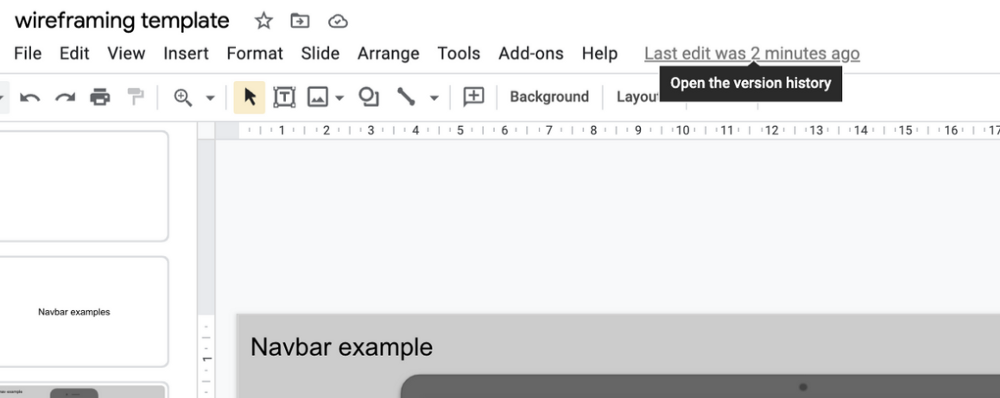 Showing image where to find version history in Google Slides